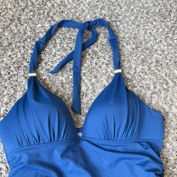 Victoria Secret Forever One Piece Swimsuit Size M Ruched Blue Halter Sexy New - Picture 4 of 8